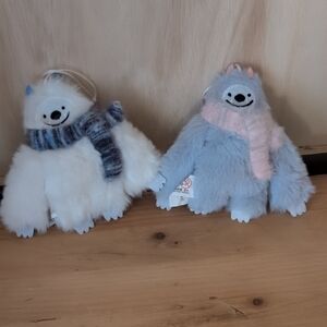 Target White and Blue Holiday Yeti Christmas Ornaments Abominable Snowman Lot